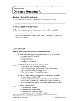 Directed Reading A Section: Scientific Methods