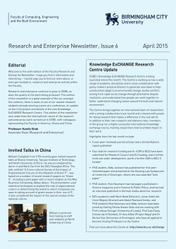 Research and Enterprise Newsletter, Issue 6 April