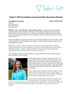 welcoming Emily Allbright to Taylor`s Gift Foundation