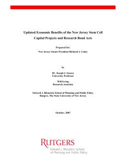 Updated Economic Benefits of the New Jersey Stem Cell Capital