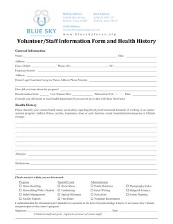 Volunteer/Staff Information Form and Health History