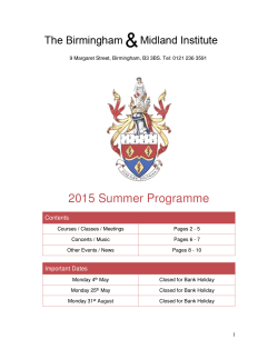 Events Programme - Birmingham and Midland Institute
