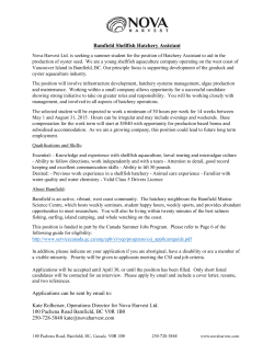 Bamfield Shellfish Hatchery Assistant Applications can be sent by