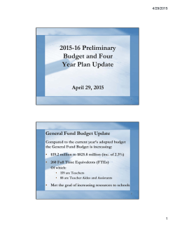 2015-16 Preliminary Budget and Four Year Plan Update April 29