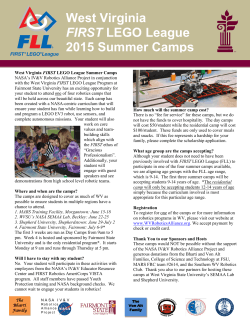 West Virginia FIRST LEGO League 2015 Summer Camps
