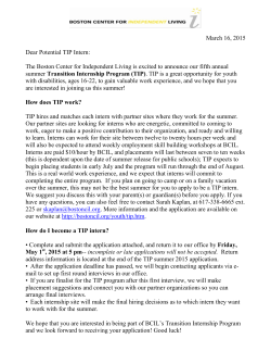 March 16, 2015 Dear Potential TIP Intern: The Boston Center for
