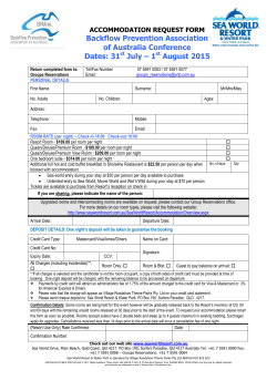 Accommodation Booking Form - Backflow Prevention Assoc. of