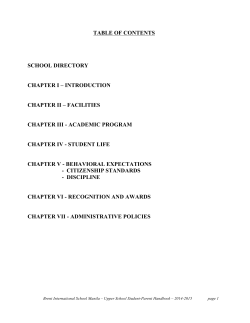TABLE OF CONTENTS SCHOOL DIRECTORY CHAPTER I