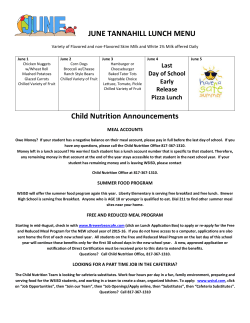 JUNE TANNAHILL LUNCH MENU Child Nutrition Announcements