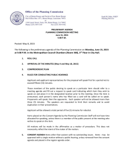 Posted: May 8, 2015 The following is the preliminary agenda of the