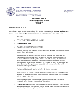 Re Posted: March 26, 2015 The following is the preliminary agenda