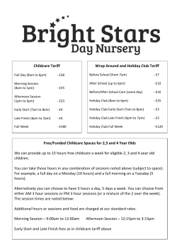Childcare Tariff Wrap Around and Holiday Club Tariff Free/Funded