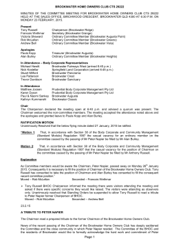 NOTICE OF COMMITTEE MEETING - Brookwater Home Owners Club