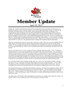 2015 AGM Member Update - Canadian Brown Swiss & Braunvieh