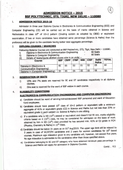 BSF Polytechnic STS Tigri L/No.1314 dated 30 April 2015