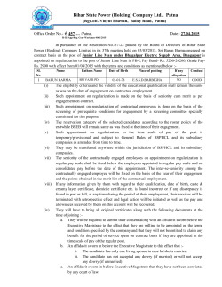 Regularization of contractual SBO & JLM under BESA, Bhagalpur.
