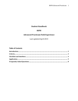 Student Handbook BSPH Advanced Practicum Field Experience