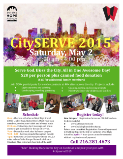 Saturday, May 2 - Building Hope in the City
