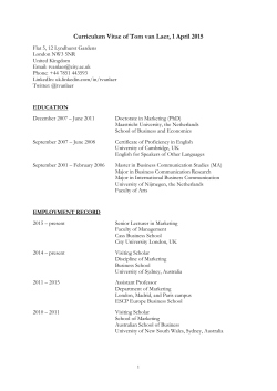 Curriculum Vitae of Tom van Laer, 1 April 2015