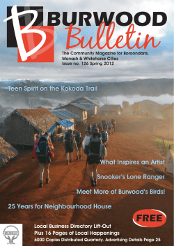 Teen Spirit on the Kokoda Trail Meet More of Burwood`s Birds! What