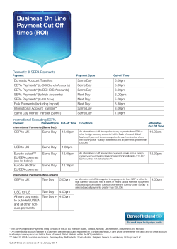 Business On Line Payment Cut Off times (ROI)