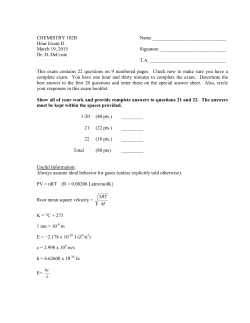 CHEMISTRY 102B Name Hour Exam II March 19, 2015 Signature