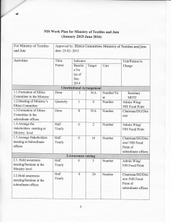 NIS Work Plan for Ministry of Textiles and Jute For Ministry of