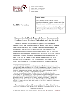 April 2015 Newsletter Representing California Tenants & Former