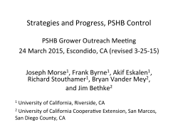 Strategies and Progress, PSHB Control