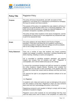 Plagiarism Policy (ACD017.0) - Cambridge International College