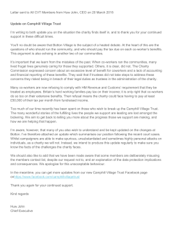 Letter sent to All CVT Members from Huw John, CEO on 20 March
