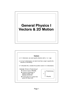 General Physics I Vectors & 2D Motion
