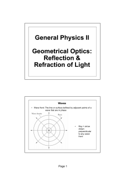 General Physics II Geometrical Optics: Reflection & Refraction of Light