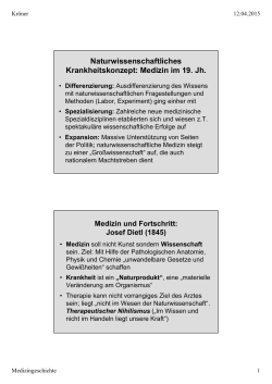 Geschichte der Medizin: Vorlesungsteil Medizin im 19. Jh.