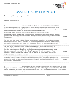 Summer Camp Forms - Canada Games Centre