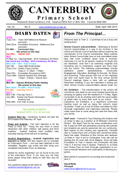 Newsletter Thursday 16 April 2015