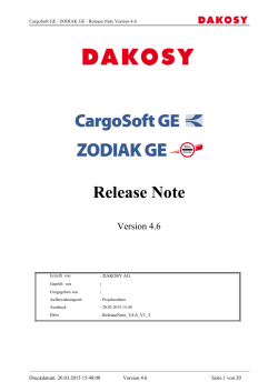 Release Note (deutsch) - CargoSoft GE