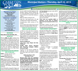 Municipal Matters â¢ Thursday, April 23, 2015