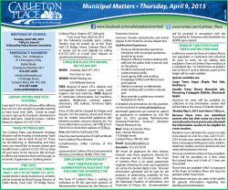 Municipal Matters â¢ Thursday, April 9, 2015