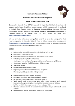 Carnivore Research Malawi Carnivore Research Assistant Required