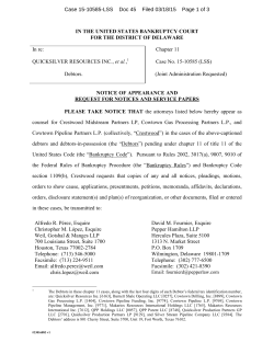 Notice of Appearance Filed by Cowtown Pipeline Partners L.P.