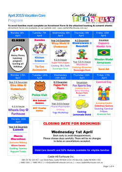 April 2015 Vacation Care Program and Booking Sheets