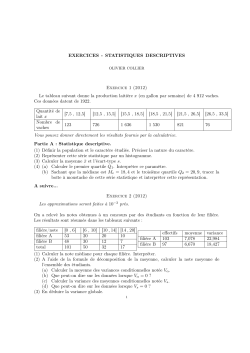 EXERCICES - STATISTIQUES DESCRIPTIVES Exercice 1 (2012