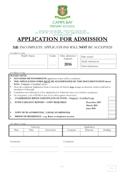 APPLICATION FOR ADMISSION - Camps Bay Primary School
