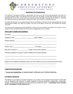 Application for Employment - Cornerstone Christian Academy