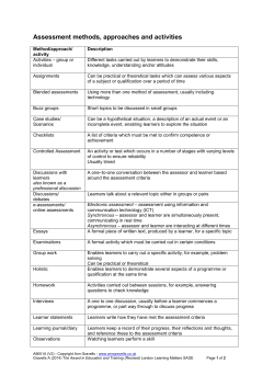 Table of Assessment methods, approaches and activities