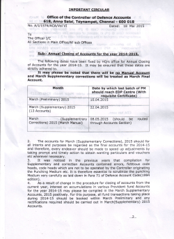 Annual Closing of accounts - Controller of Defence Accounts Chennai