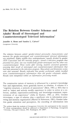 The Relation Between Gender Schemas and Adults` Recall of
