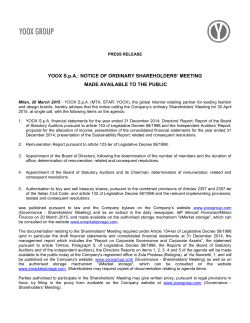 YOOX S.p.A.: NOTICE OF ORDINARY SHAREHOLDERS` MEETING