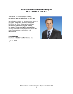 Walmart`s Global Compliance Program Report on Fiscal Year 2015